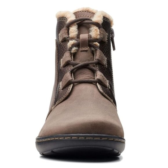 Collections by Clarks Leather Cora Chai Bootie Sherpa Ankle Boots- Taupe/Bronze - Picture 3 of 4